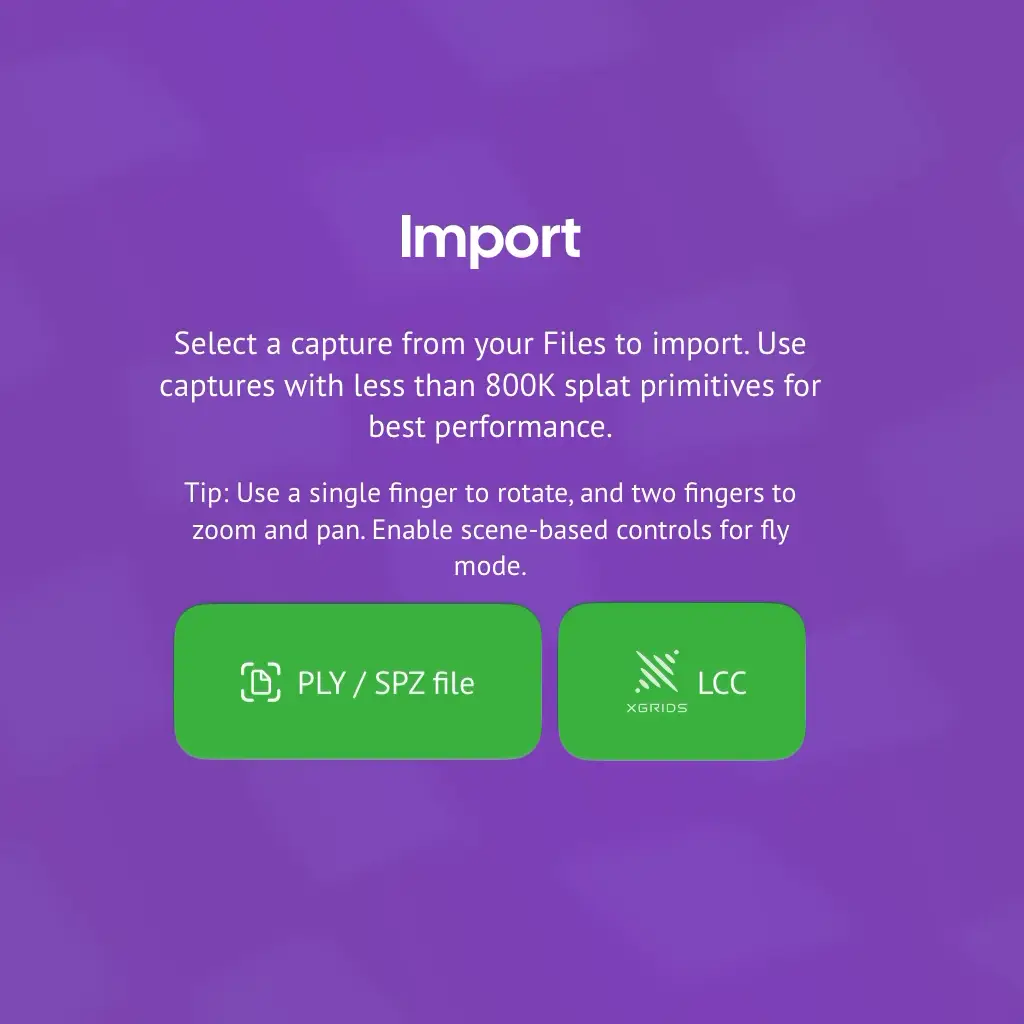 Files import screen in visionOS with spatial fields app